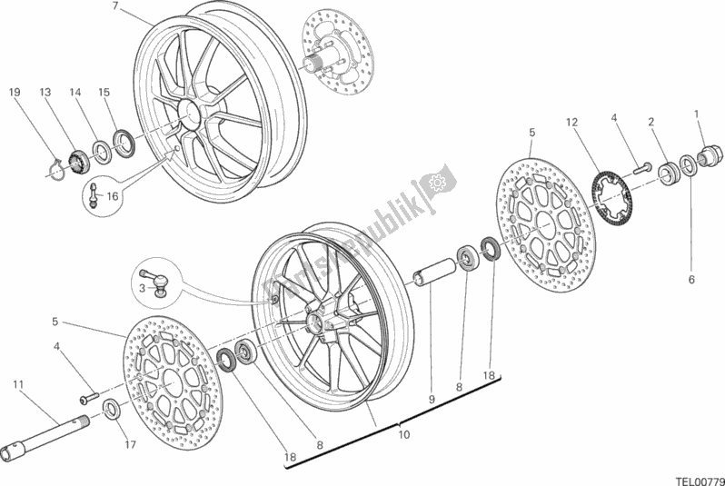 All parts for the Ruota Anteriore E Posteriore of the Ducati Hypermotard Brasil 821 2015